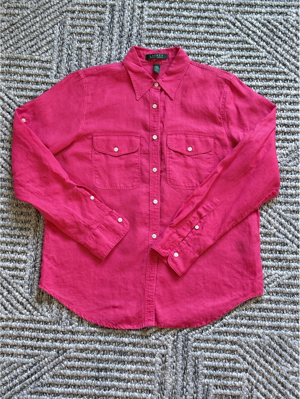 Lauren Ralph Lauren Women's Medium Pink Linen Button-Up Shirt